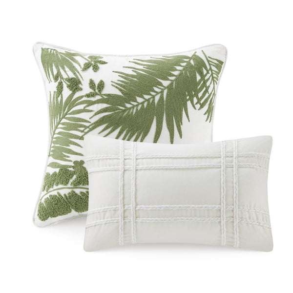 English Elm 5-piece Cotton Dobby Botanical Duvet Set with Embroidered Coastal Throw Pillows B035P463275