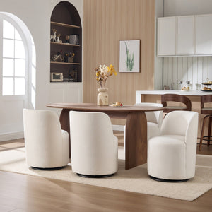 English Elm Set Swivel Barrel Accent Chair Armless Linen Upholstered Compact Seat for Dining Vanity Bedroom Beige W3244P454053