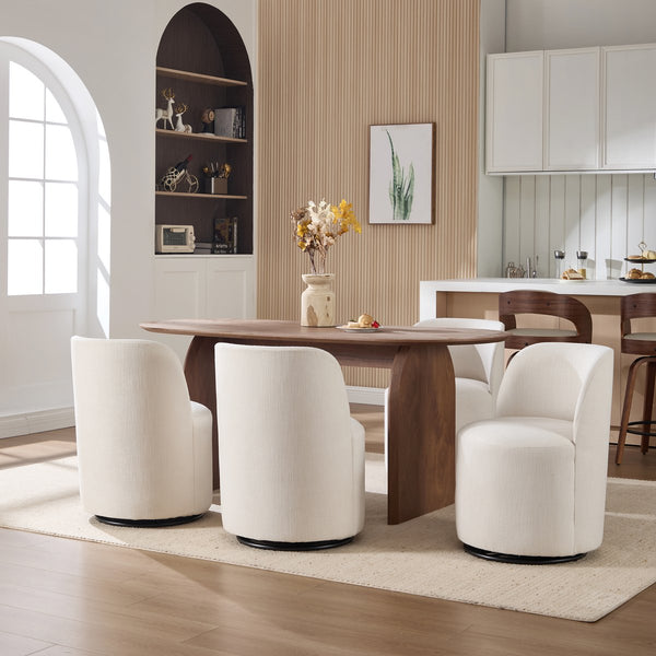 English Elm Set Swivel Barrel Accent Chair Armless Linen Upholstered Compact Seat for Dining Vanity Bedroom Beige W3244P454053