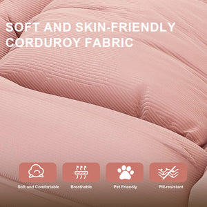 English Elm Upholstered Corduroy Floor Lounger Foldable Sofa Bed with 5 Reclining Positions Pink W2699P410741