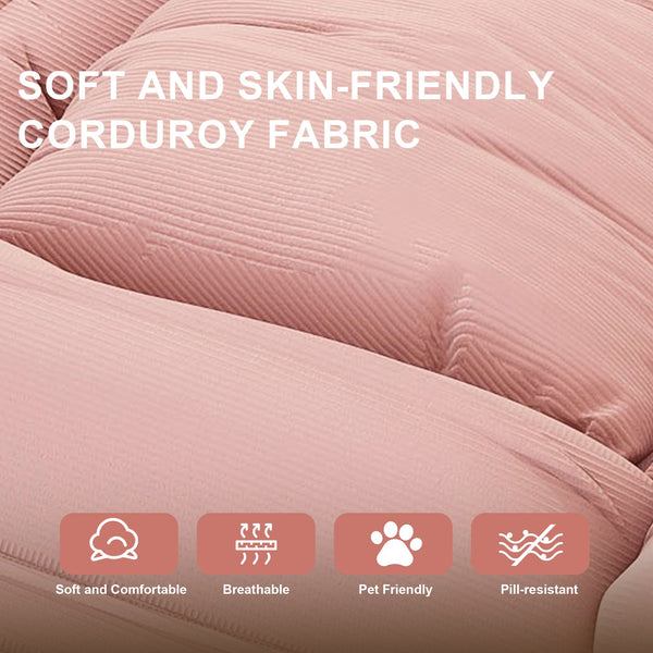 English Elm Upholstered Corduroy Floor Lounger Foldable Sofa Bed with 5 Reclining Positions Pink W2699P410741
