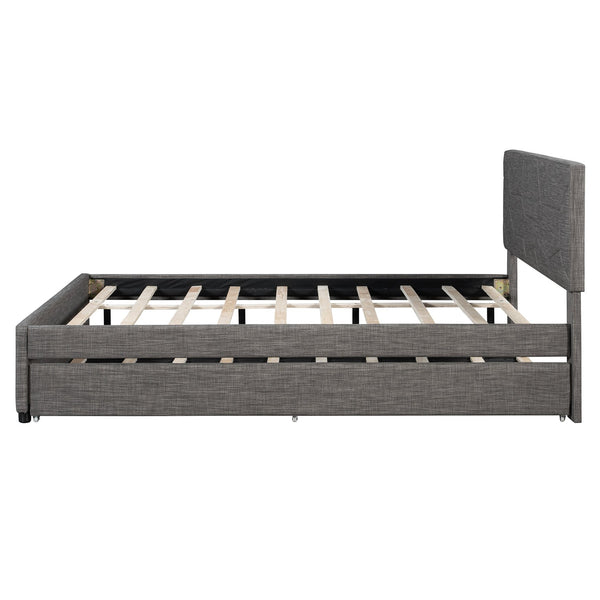 English Elm Queen Linen Upholstered Platform Bed with Brick Textured Headboard and Pull Out Trundle SF000004AAE-1