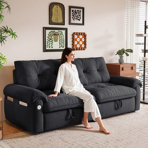 English Elm It 77-inch convertible velvet sofa bed, 2-in-1 loveseat to guest bed with steel frame, high-resilience foam comfort Grey W3820S00017