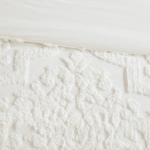 English Elm 3 Viola Tufted Cotton Chenille Damask Comforter Set King/Cal King Off-White - Oeko-Tex, Cottage Chic B03597088