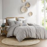 INK+IVY Imani Global Inspired Cotton Printed Duvet Cover Set with Chenille II12-1092 Gray