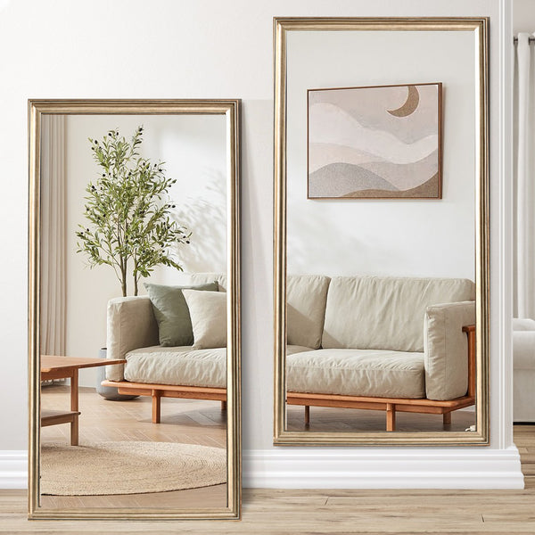 English Elm 32*70inch full-body mirror with faux wood frame, shatterproof backing, versatile mounting for home and store W2709P242465