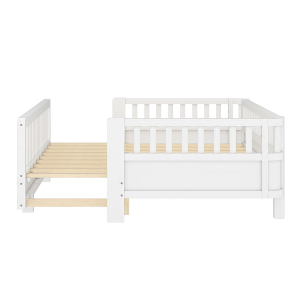 English Elm Twin Xl Platform Bed Frame With Guardrails - Solid Pine Wood, Convertible To Queen, White Finish W1580S00241-GIGA