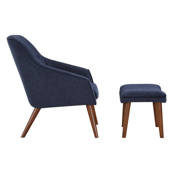 OSP Home Furnishings Waneta Chair and Ottoman Midnight Blue