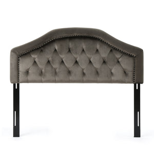 English Elm Tufted Queen Headboard with Nailhead Trim Solid Wood Frame Adjustable Iron Legs Grey 57875.00NVLTGRY