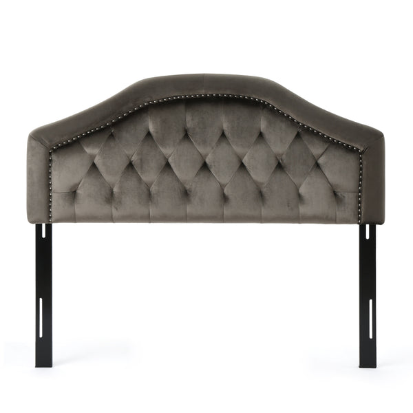 English Elm Tufted Queen Headboard with Nailhead Trim Solid Wood Frame Adjustable Iron Legs Grey 57875.00NVLTGRY