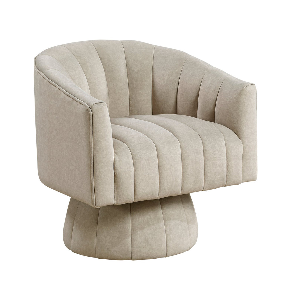 English Elm Taupe Velvet Swivel Chair with Channel-Stitched Barrel Back, High-Density Foam, 300lb Sturdy Frame B011P329262