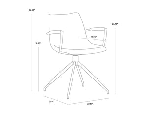 Sunpan Andres Swivel Dining Armchair – Elegant Industrial Design with Gold Legs for Stylish Dining Spaces Belfast Heather Grey