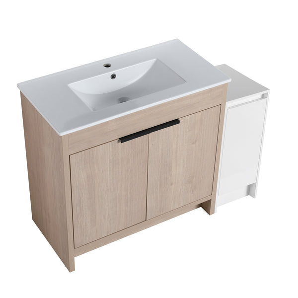 English Elm 48 Inch Freestanding Bathroom Vanity With Ceramic Sink, Soft-Close Doors & Ample Storage Solutions W999S00306