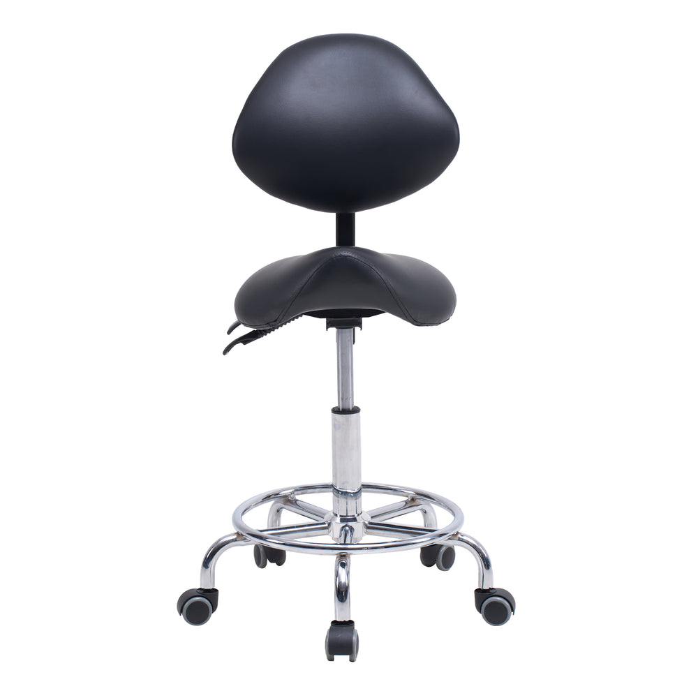 English Elm Saddle Ergonomic Swivel Stool with Backrest, Hydraulic Tilt, Footrest & Smooth Wheels for Clinic W2069P342823