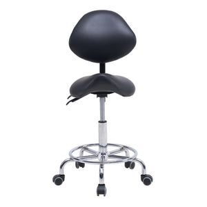 English Elm Saddle Ergonomic Swivel Stool with Backrest, Hydraulic Tilt, Footrest & Smooth Wheels for Clinic W2069P342823