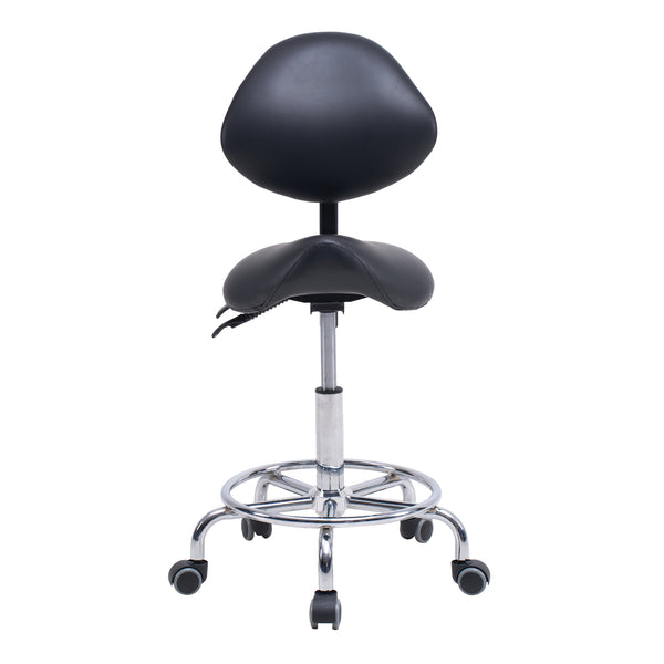 English Elm Saddle Ergonomic Swivel Stool with Backrest, Hydraulic Tilt, Footrest & Smooth Wheels for Clinic W2069P342823