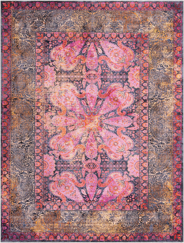 Unique Loom Mangata Mona Machine Made Floral Rug Pink, Beige/Black/Red/Yellow/Orange 9' 2" x 12' 2"