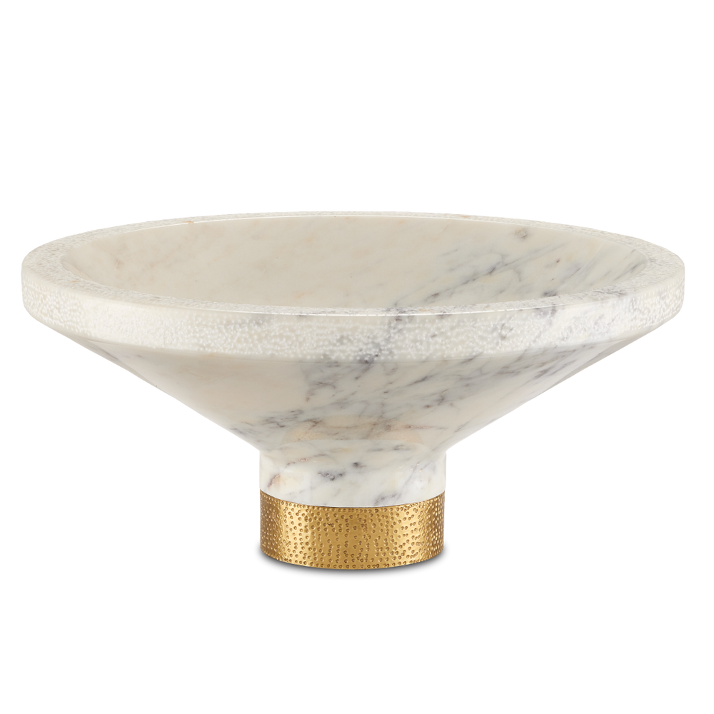 Vincent White Marble Bowl with Brass Base - Elegant Chiseled Design for Modern Home Decor