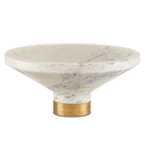 Vincent White Marble Bowl with Brass Base - Elegant Chiseled Design for Modern Home Decor