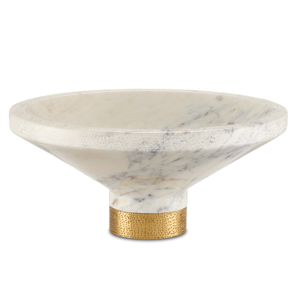 Vincent White Marble Bowl with Brass Base - Elegant Chiseled Design for Modern Home Decor