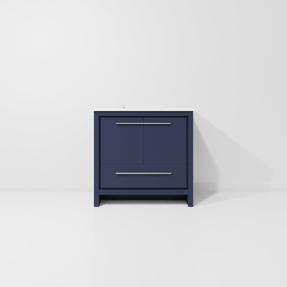 English Elm Navy Blue Bath Vanity With Cultured Marble Top - Stylish 36" Storage Solution For Modern Bathrooms B2731P259349