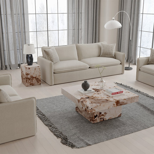English Elm Modern Luxury Square End Table Engineered Stone Finish ECC Waterproof Heat & Stain Resistant Chic Centerpiece Antique White 19.25 L x 19 W x 24 H B2741P333942
