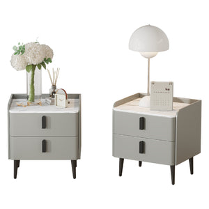 English Elm Nightstands with Marble-Pattern Top and Raised Guard, 2-Drawer Modern Bedside Tables for Storage Elegance Gray 23.4 L x 18.5 W x 9.06 H N733S332142E