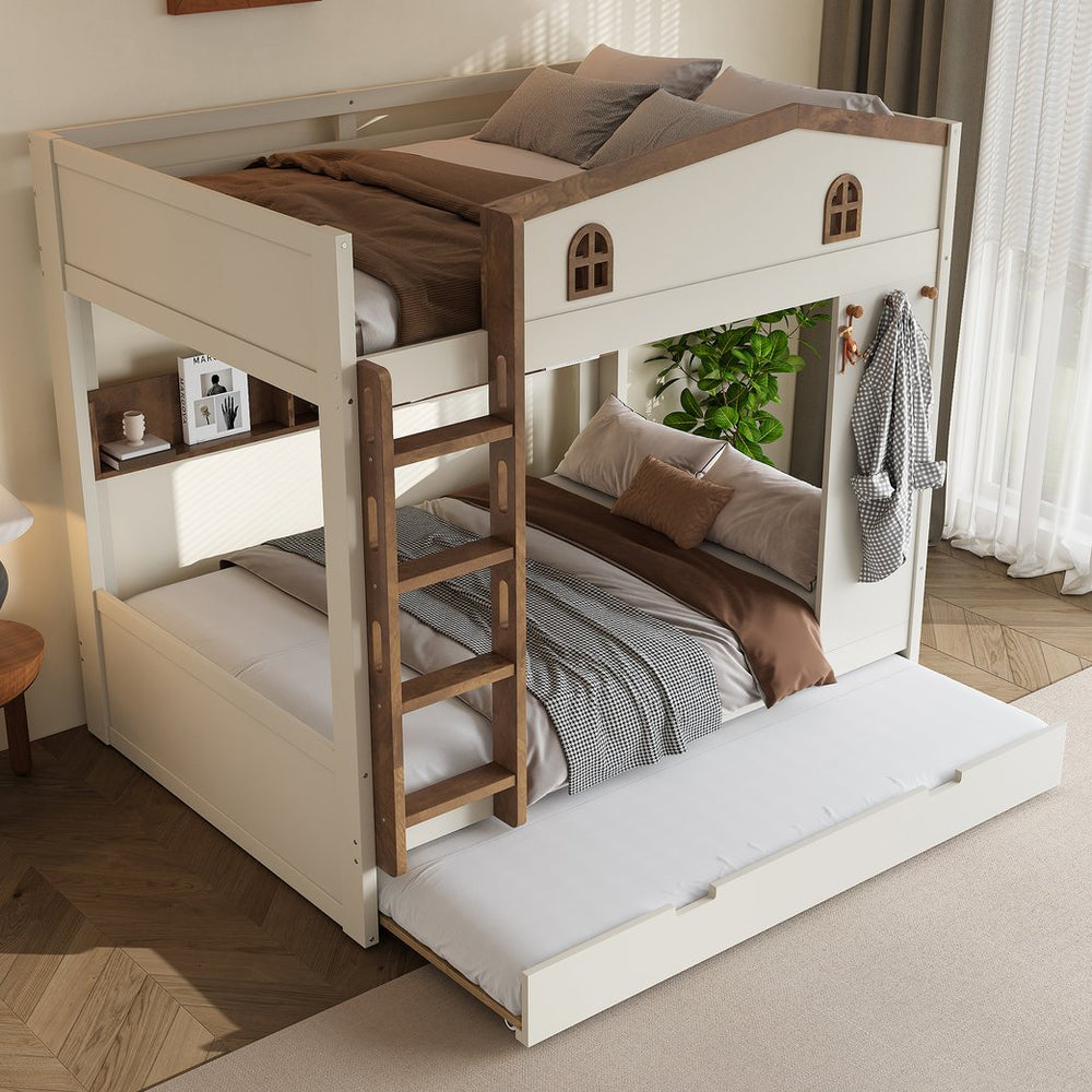 English Elm Twin Triple Metal Bunk Bed Matte Powder Coated Frame with Full Safety Guardrails W1580S00425