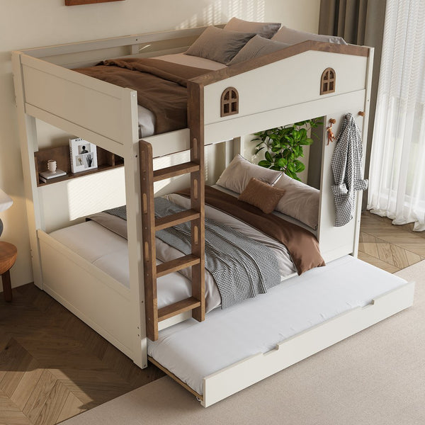English Elm Twin Triple Metal Bunk Bed Matte Powder Coated Frame with Full Safety Guardrails W1580S00425