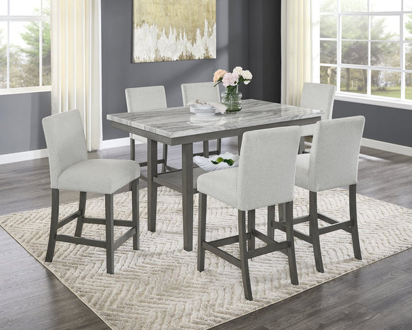 English Elm Luna 7 Piece Counter Height Dining Set Faux Marble Top with Upholstered Seating B2749S00325