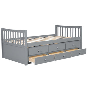 English Elm Daybed Twin Frame with Pull Out Trundle and Three Storage Drawers for Kids Rooms Gray LP100241AAE