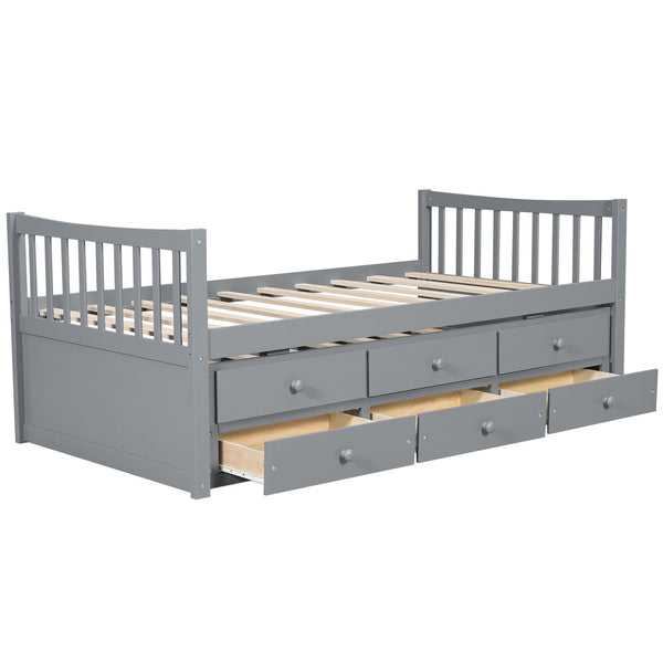 English Elm Daybed Twin Frame with Pull Out Trundle and Three Storage Drawers for Kids Rooms Gray LP100241AAE