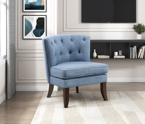 English Elm 1pc Modern Upholstery Button Tufted Accent Chair with Solid Wood Legs, Plush Cushioning for Living Rooms Blue 26.5 L x 28.5 W x 22.5 H B011P305017