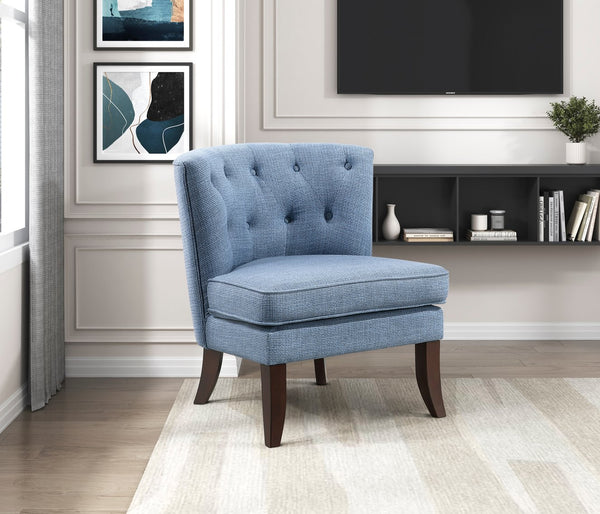 English Elm 1pc Modern Upholstery Button Tufted Accent Chair with Solid Wood Legs, Plush Cushioning for Living Rooms Blue 26.5 L x 28.5 W x 22.5 H B011P305017