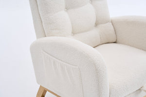 English Elm LY-5104 Plush High-Back Rocking Chair with Footrest & Storage Pocket, Ergonomic Foam Cushion for Nursery Beige+White W2231P292976