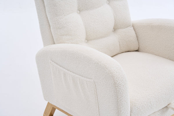 English Elm LY-5104 Plush High-Back Rocking Chair with Footrest & Storage Pocket, Ergonomic Foam Cushion for Nursery Beige+White W2231P292976