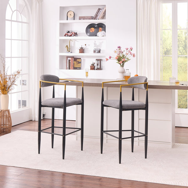English Elm Modern Upholstered Barstool Set Grey Fabric Gold Armrests Ergonomic Kitchen Counter W5501P462386