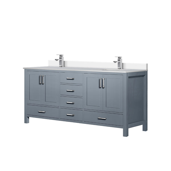 English Elm Dark Grey 72 in Double Bath Vanity with White Quartz Top, Soft-Close Drawers & Chrome Faucet Set B2731P259103