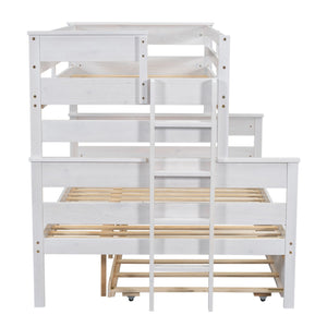 English Elm Wood Twin over Full Bunk Bed with Twin Trundle – Space-Saving Pine/MDF Triple Bed, Sturdy & Safe Design White GX000448AAK-1
