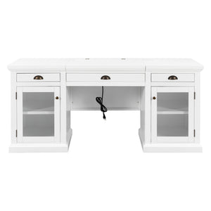 English Elm 67" White Executive Desk with Cabinet Storage Drawers and Usb Ports for Home Office N751S415499K