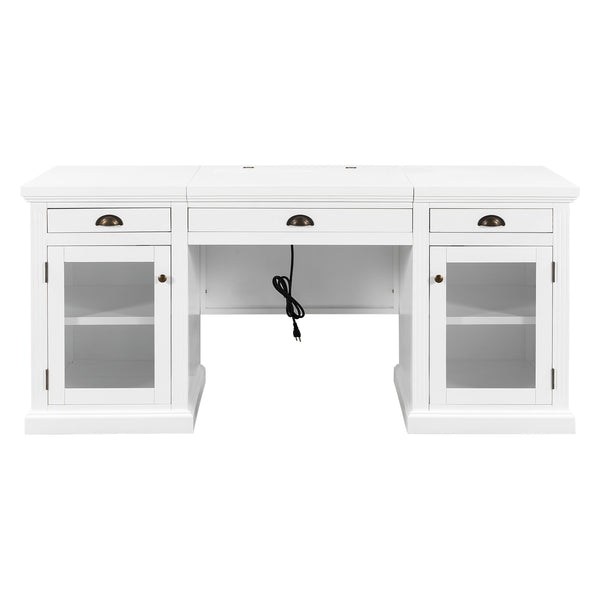 English Elm 67" White Executive Desk with Cabinet Storage Drawers and Usb Ports for Home Office N751S415499K