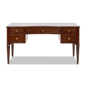 English Elm Jennifer Taylor Home - Dauphin Elegant Gold-Trim 5-Drawer Executive Desk in Ash Wood Veneer with Soft-Close Storage Appeal Dark Walnut B2719P408077