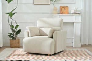 English Elm Oversized Storage Ottoman Accent Chair with Deep Wide Seat, Mid-Century Upholstered Lounge Sofa for Cozy Reading and Relaxation Beige+Grey W1028S00044