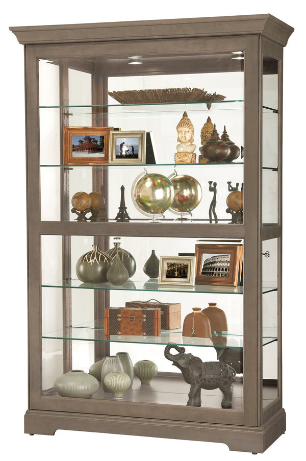 Hekman Furniture 680699 Aged Taupe Curio Cabinet With Beveled Glass, Adjustable Shelves & Dual Lighting For Collectibles Aged Grey Kane V Curio Cabinet 680699