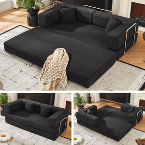 English Elm Convertible Corduroy Floor Sofa with Folding Sleeper and Bolster Pillow for Apartments Black W5638P460678