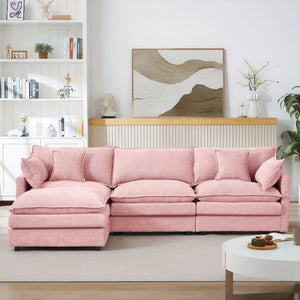 English Elm Modular Sectional Sofa - 102" L-Shaped Pink Couch Set With Movable Ottoman For Ultimate Comfort & Style W1359S00003