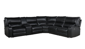 English Elm Saul Black Faux Leather Power Recliner Sectional with USB Ports, Cupholder Console & Storage - Sleek Comfort B2726S00121