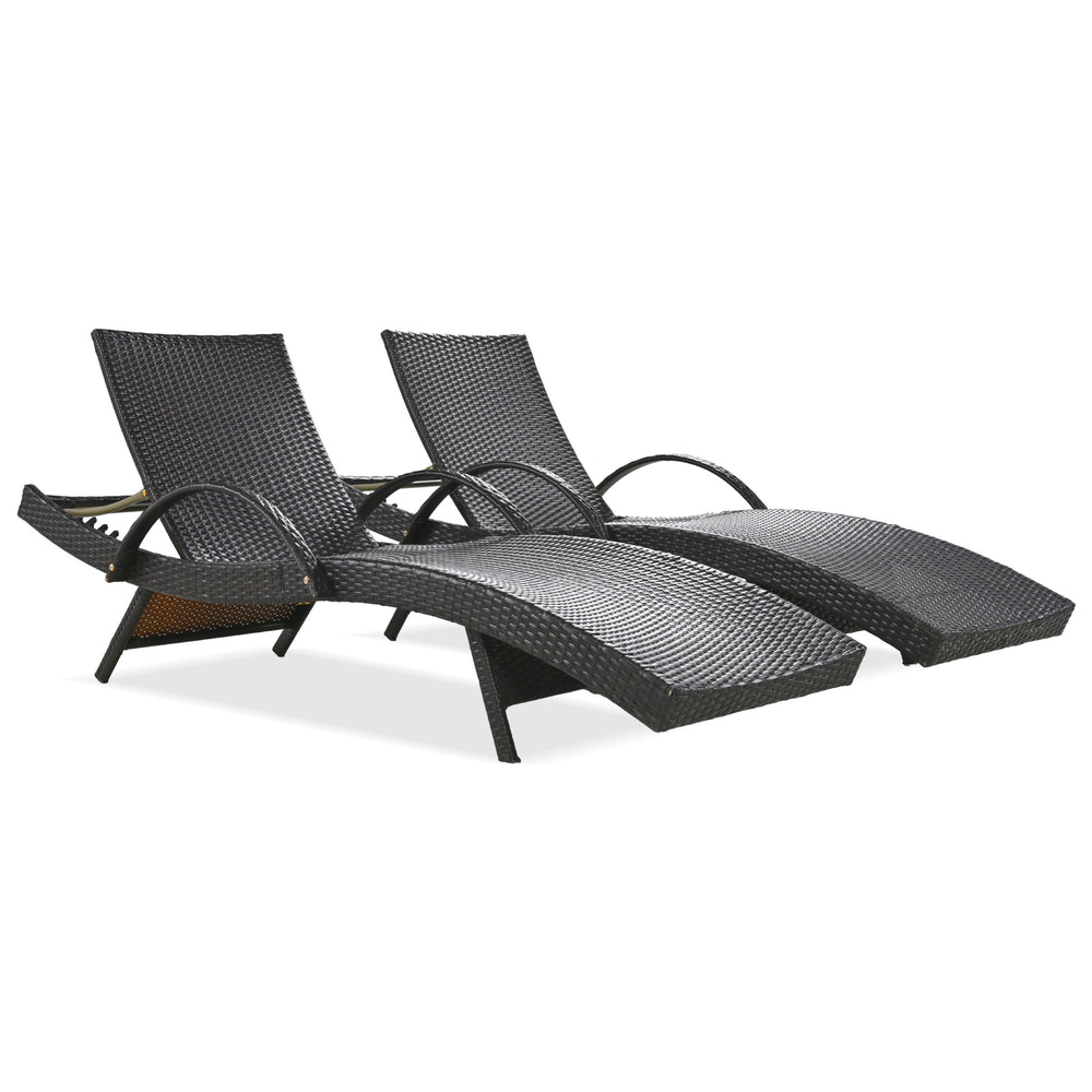 English Elm K&K 80" Outdoor Wicker Chaise Lounge Set of 2 with 2000H UV Wicker, Pull-Out Side Table, 4-Position Recliner Dark Brown WF321204AAD