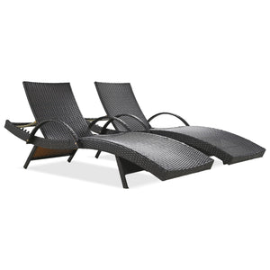 English Elm K&K 80" Outdoor Wicker Chaise Lounge Set of 2 with 2000H UV Wicker, Pull-Out Side Table, 4-Position Recliner Dark Brown WF321204AAD