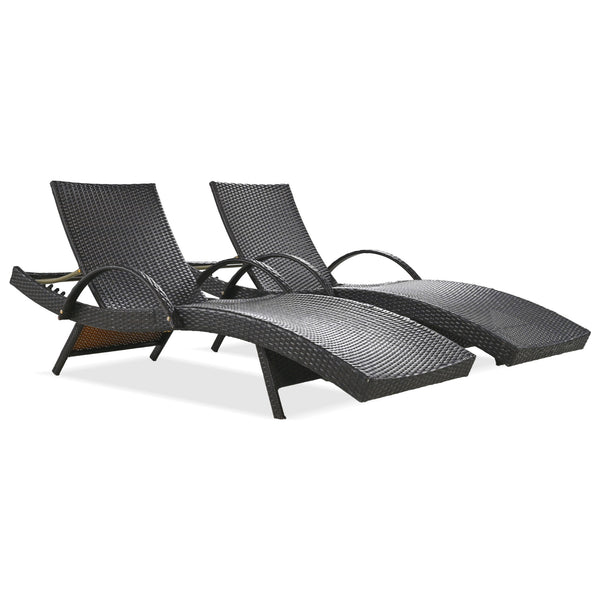 English Elm K&K 80" Outdoor Wicker Chaise Lounge Set of 2 with 2000H UV Wicker, Pull-Out Side Table, 4-Position Recliner Dark Brown WF321204AAD